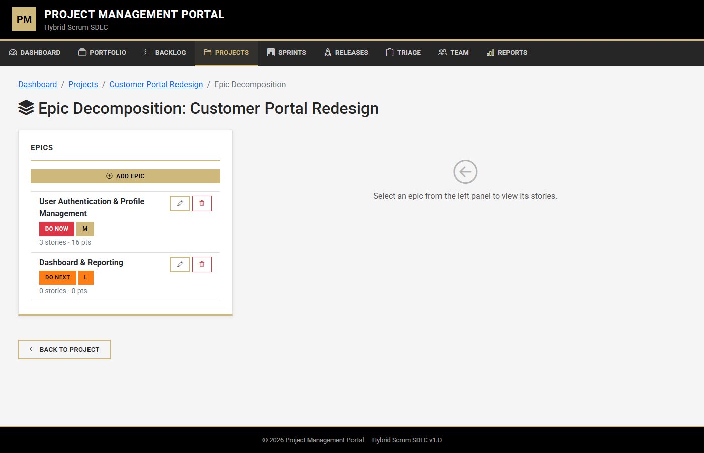Epic decomposition into user stories