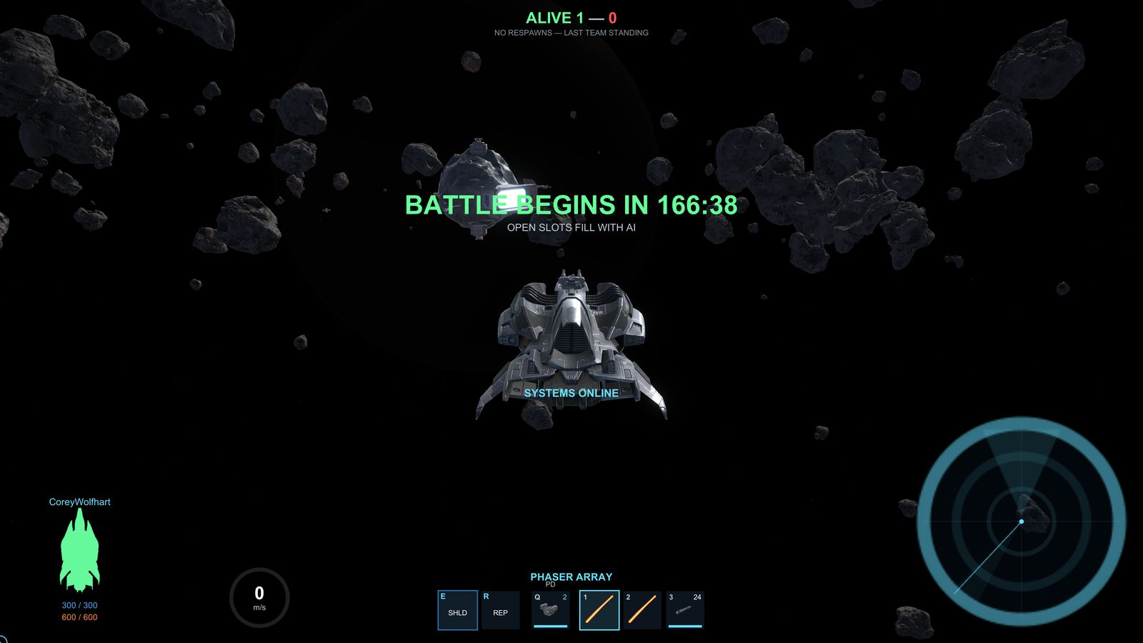 Battle countdown in the asteroid arena